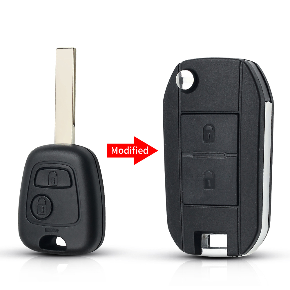 KEYYOU 1 Uds versión modificada llave de coche plegable para Toyota AYGO para Citroen C1 C3 para Peugeot 307 VA2 hoja de entrada Fob funda 2 botones: Blanco