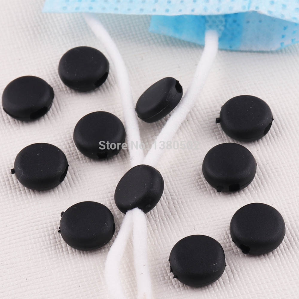 Unids/lote de 100, ajustador de cordón elástico, candados de cordón de color negro, Toggles, cable de tope extremo para cordones, artesanías para manualidades en casa para máscara