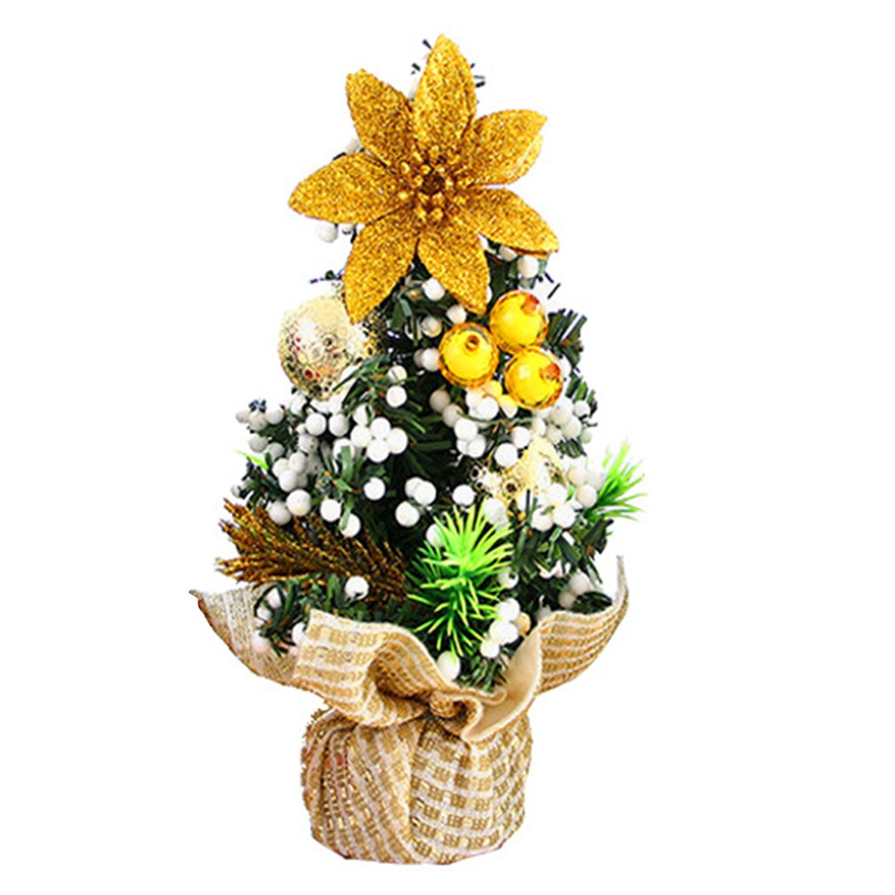 Mini árbol de Navidad Artificial de sobremesa con Lazo de cinta y adornos de bolas, decoraciones para el hogar y la Oficina: Gold