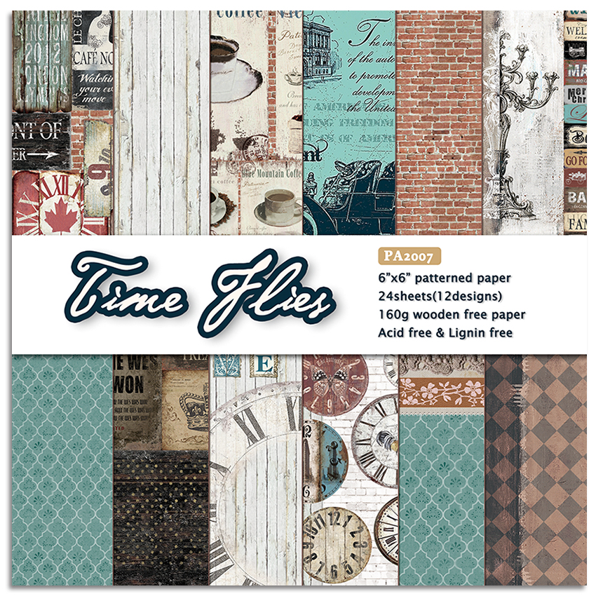24 hojas 6 "X6" tiempo vuela patrón papel Pad bricolaje álbum de recortes papel pack hecho a mano manualidades de papel Fondo pad Alinacraft
