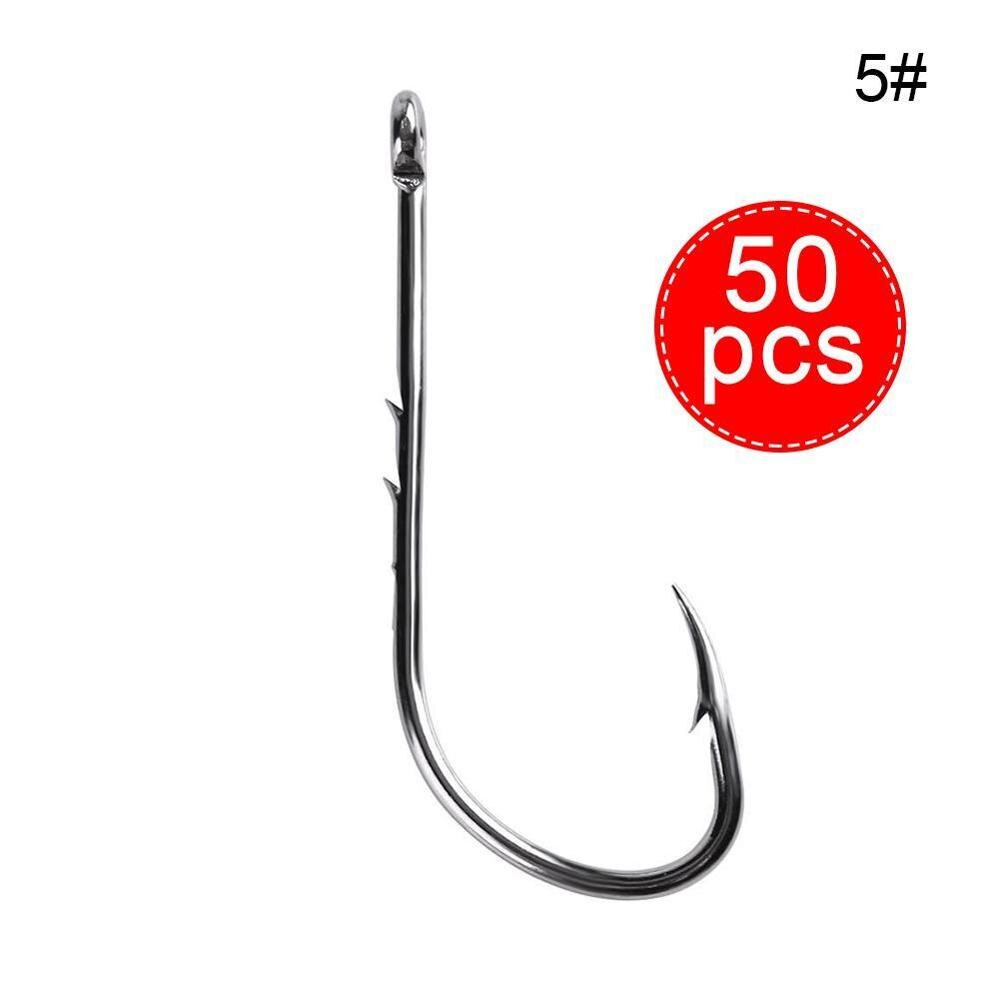 50pcs Double Back Barbed Single Hook Long Handle High Eye Barbed Straight Hook Steel Hook Fishing Fishing Carbon Tackl M9z7: hook E