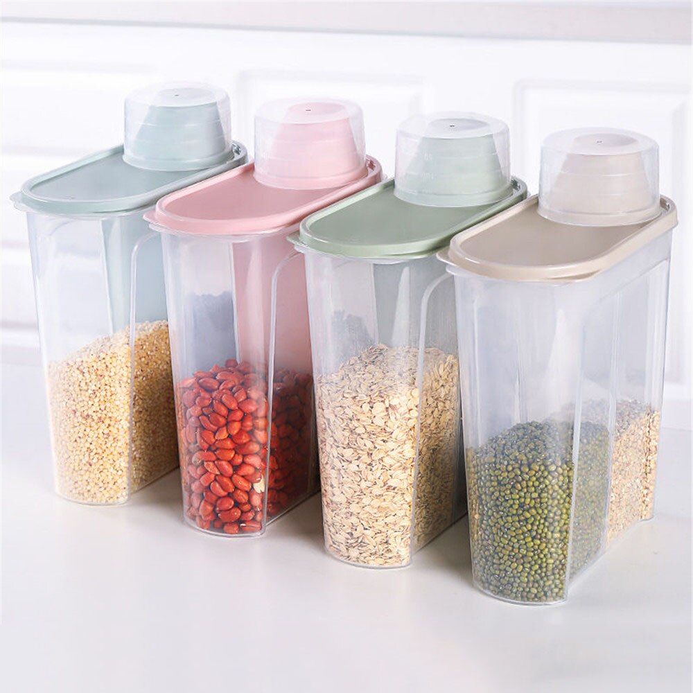 Food Storage Box Plastic Clear Dry Food Container with Pour Lids 2.5L Kitchen Cereal Rice Beans Storage Bottles Jars