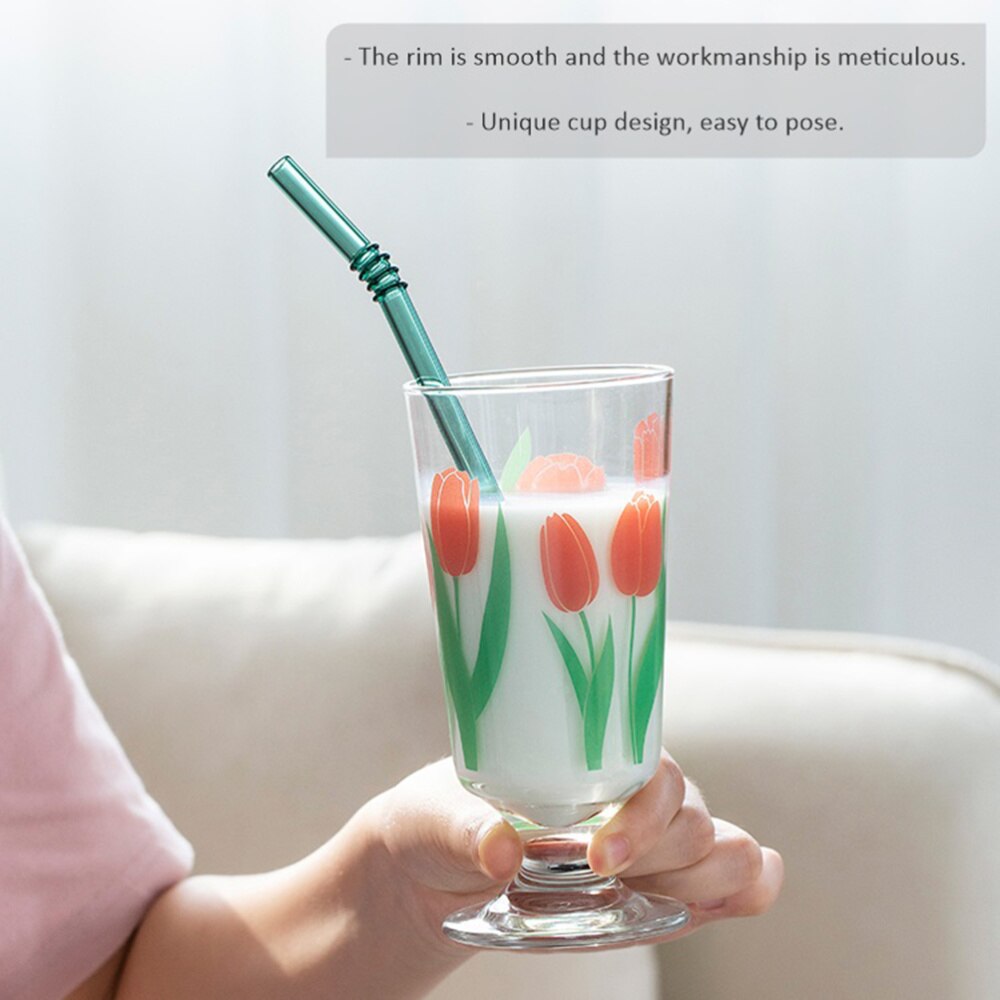 1pc Retro Beverage Cups Tulip Glass Stemware Pastoral Style Milk Cup