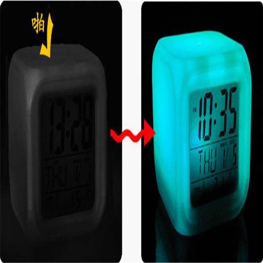 Led Desk Clock Luminova Kleur Veranderende Digitale Wekker Thermometer Night Glowing Cube F15