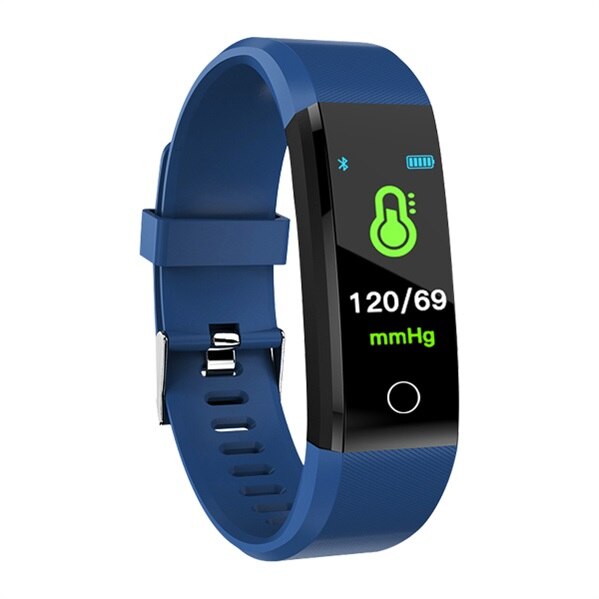 115 plus smart armbånd sport skridttæller ur fitness kører gå tracker puls skridttæller smart band til ios android: Blå