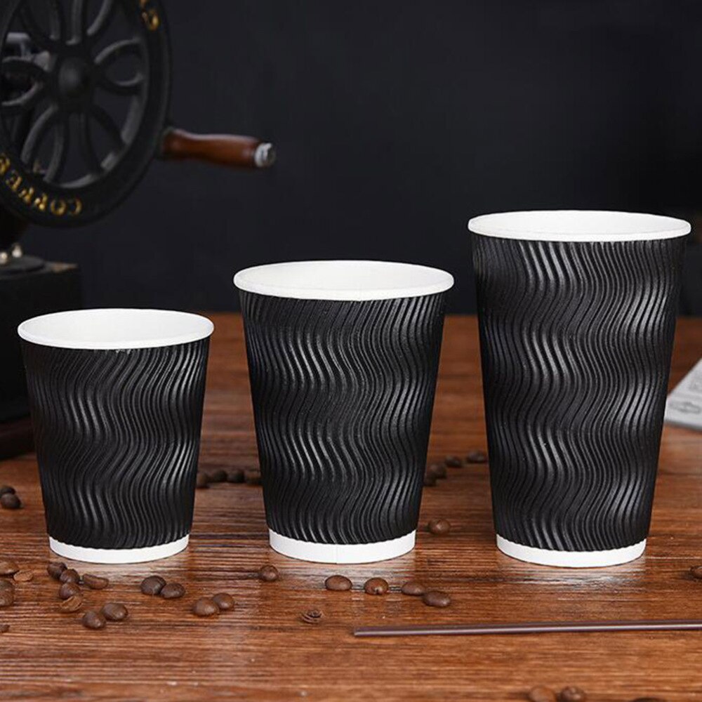 50pcs Disposable Coffee Cups Insulation Takeaway Threaded Paper Cup 8oz Black