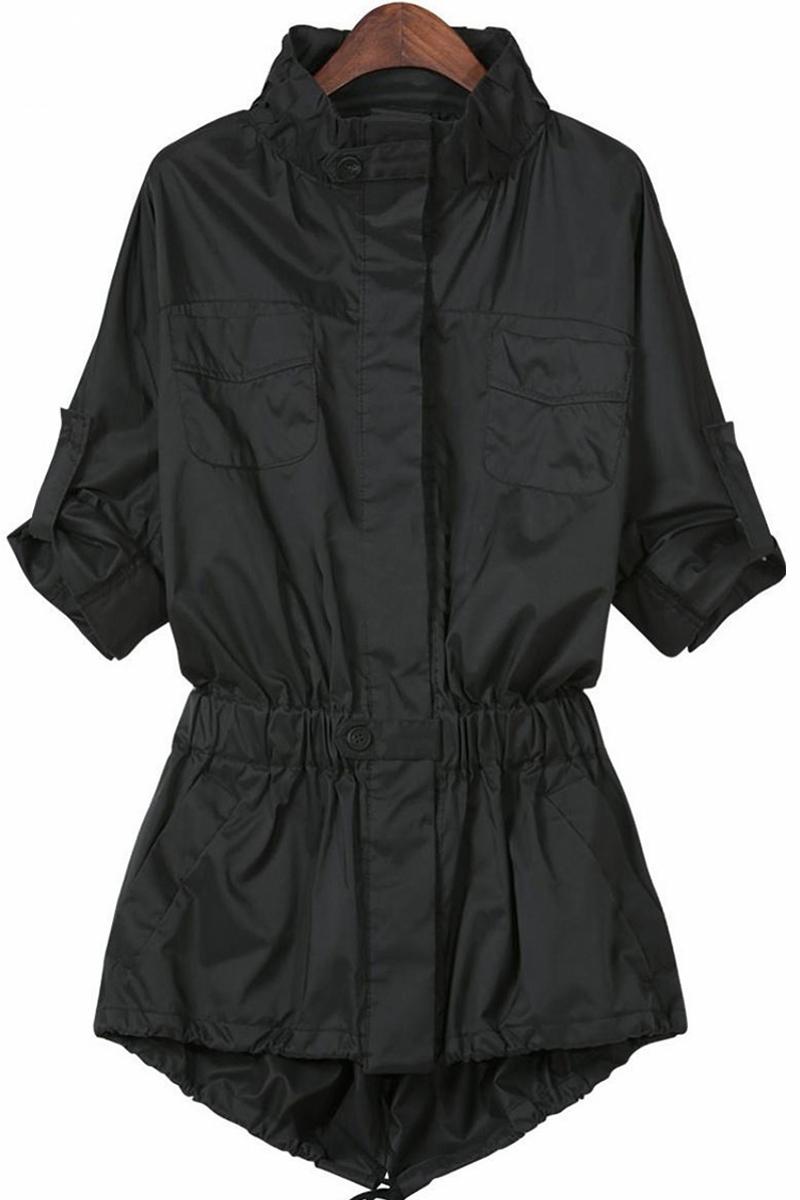 Forår efterår trenchcoat kvinder tynde windbreakers plus size rullekrave sort streetwear overtøj: 4xl