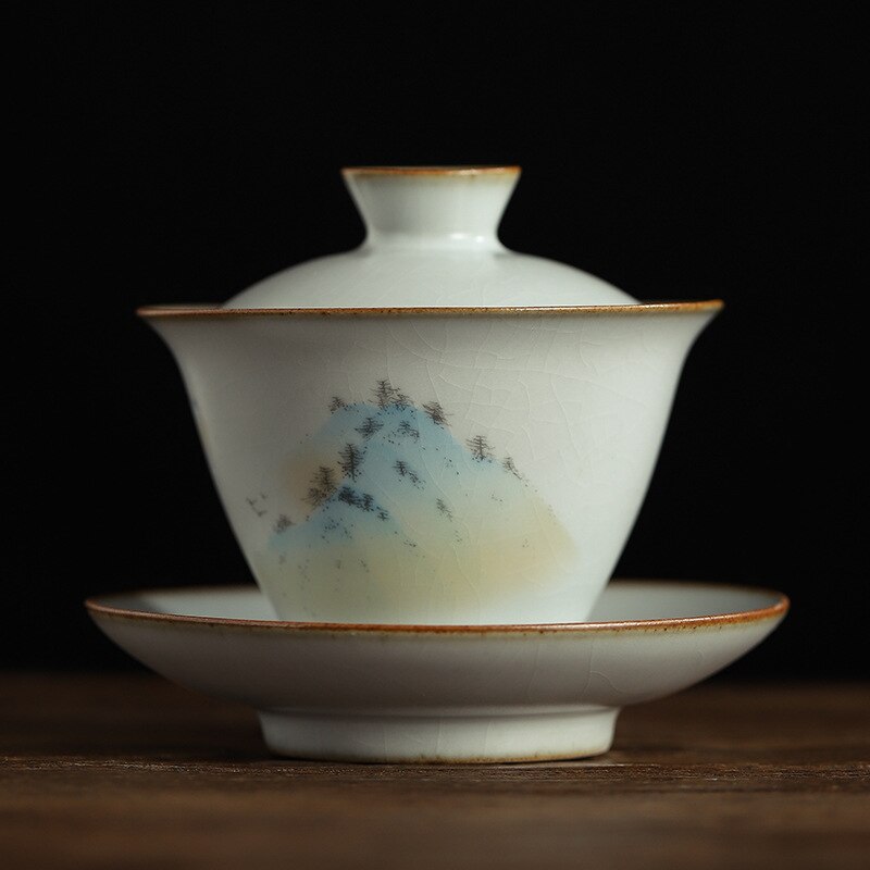 Tea Set Chinese Pottery Gaiwan Tea Set Hand Painted Ceramic Gaiwan Porcelain And Saucers Casual Kung Fu Tea Utensils: C3