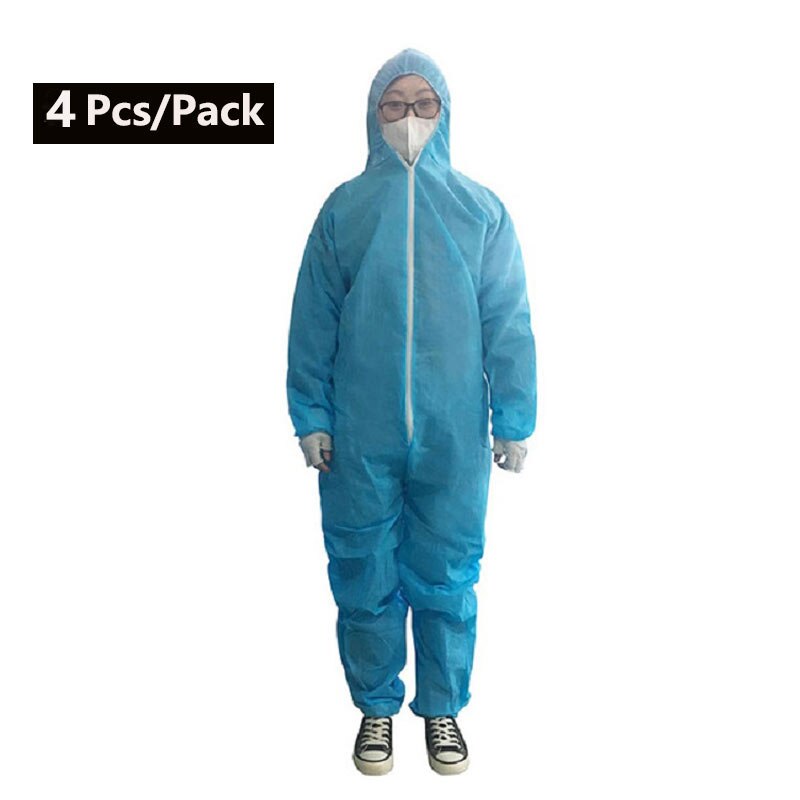 Unisex Sanitary Protection Jumpsuit Hazmat Suit Zip Isolation Protective Coveralls Disposable Anti Dust Sanitary Safety Clothing: 4 PP-Light Blue / M