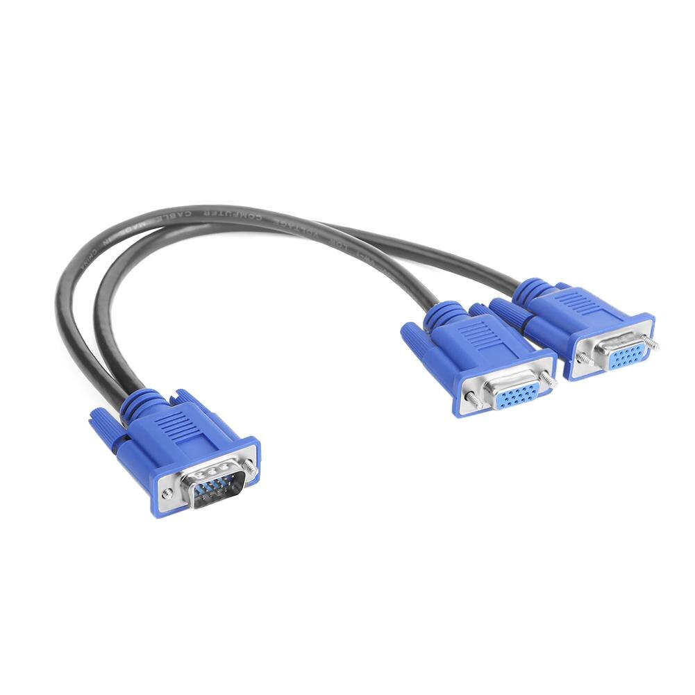 VGA Splitter Cable 1 Computer to Dual 2 Monitor Male to Female VGA Switch Adapter Wire 2 Ports: Default Title