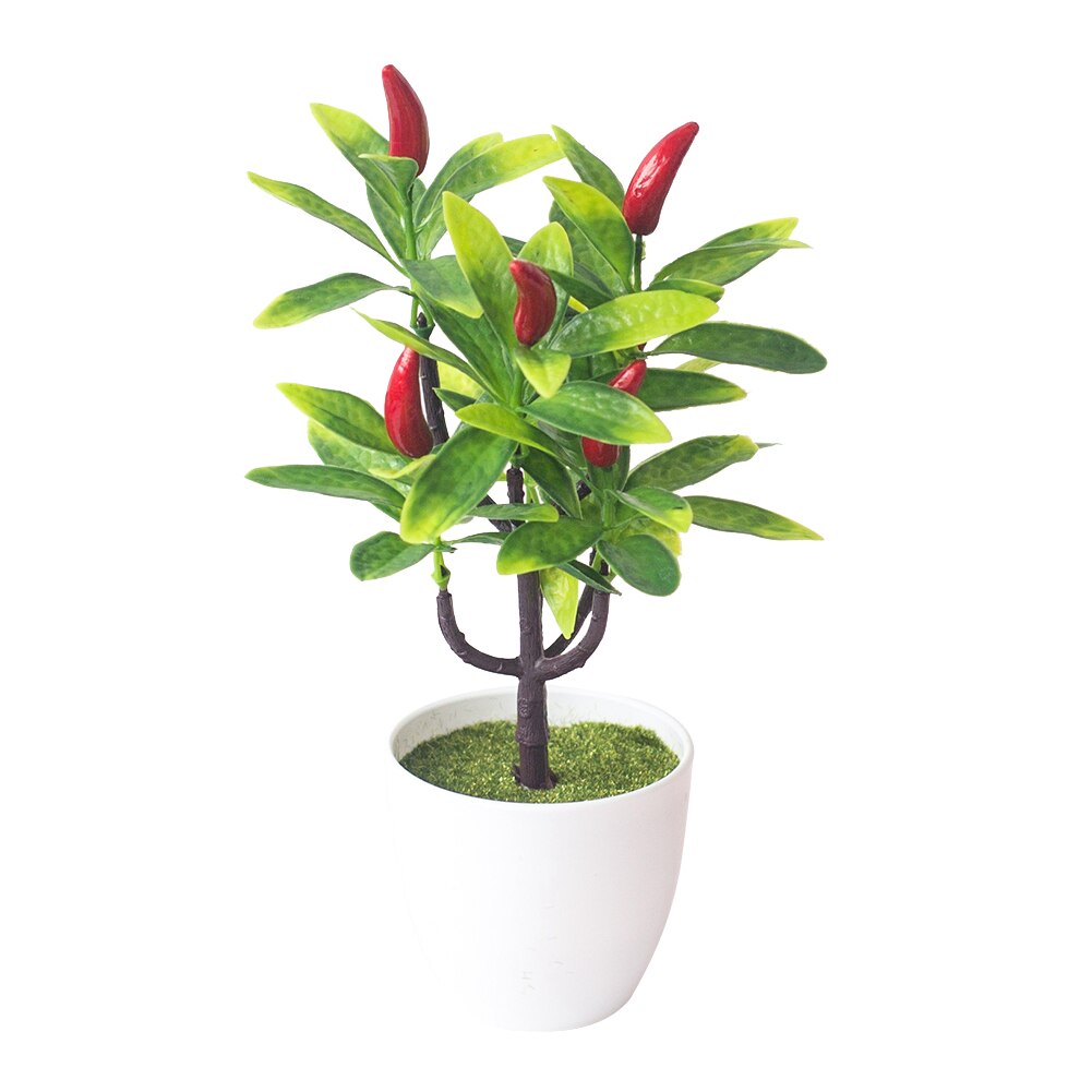 1pc kunstmatige fruitbomen bonsai bruiloft feest thuiskantoor bureau bonsai decoratie aardbei sinaasappel chinese bessen chili appel perzik t: Chili