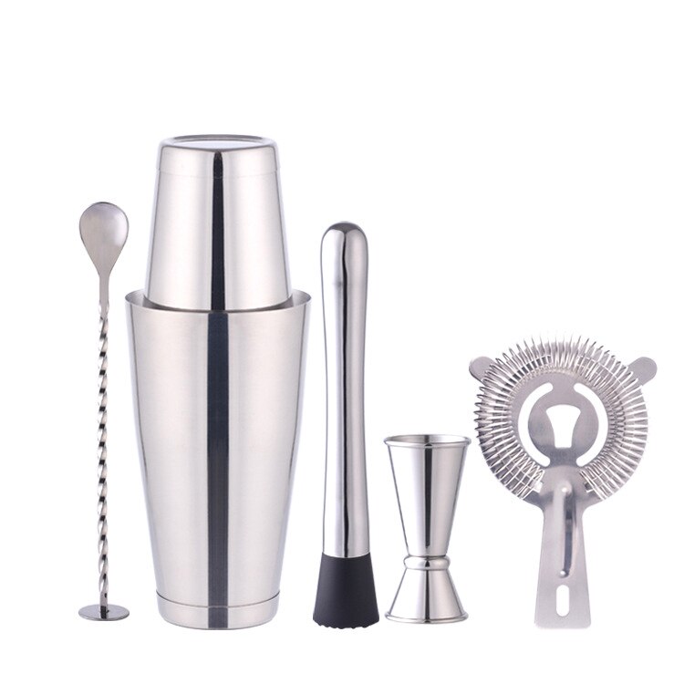 5-8 Stks/set Boston Scheck Rvs Cocktail Shaker Mixer Wijn Martini Boston Shaker Voor Barman Drinken Party Bar gereedschap: 5pcs