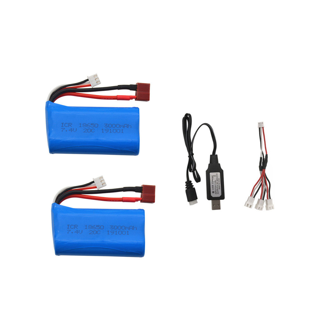 Batería lipo de 7,4 V, 3000mAh, 20c, para Q46, Wltoys 10428 /12428/12423, piezas de repuesto para coche RC, 2s, 7,4 v, 18650, batería y cargador para juguete RC: Oro