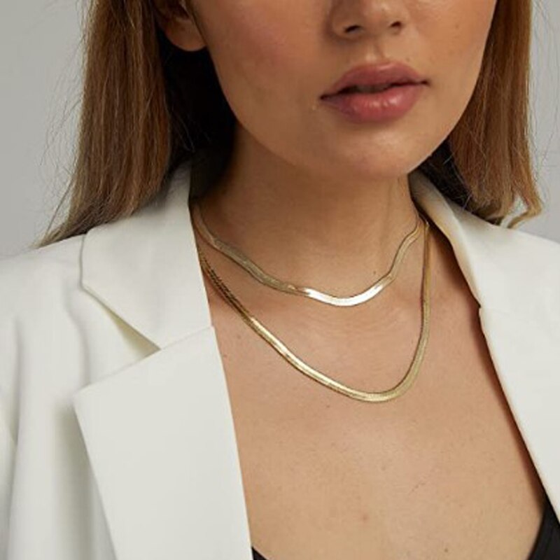 Estetyczna moda złoty kolor dwuwarstwowy wąż Chain Link Choker naszyjnik dla kobiet artystyczny wielowarstwowy urok biżuterii prezent