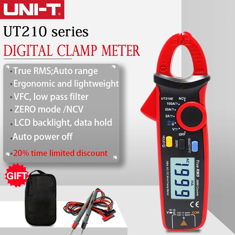 UNI-T Uni T Mini Stroomtang UT210E Digitale True Rms Ac/Dc Stroom Spanning Tester Vfc Capaciteit Niet Contact multimeter Klem