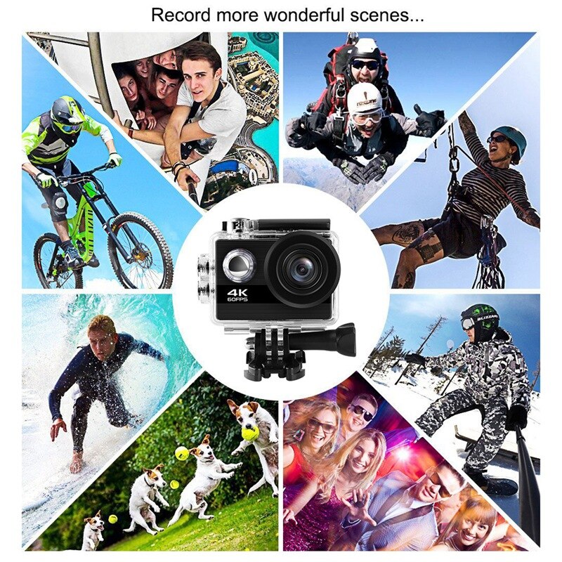 Sportskamera 4k 60 ramme hd vandtæt kamera 2.0 tommer ips undersøisk kamera cykling sport dv kamera