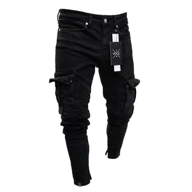 Pantalones largos de tubo rasgados para hombre, Jeans ajustados con agujeros de primavera, fina, hip hop, ropa,