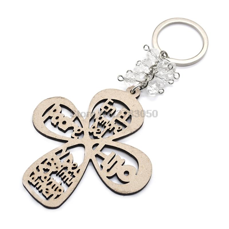 QX2E Key Ring Round Hang Hoop Angel Boys Girls Love Holy Grail Cross Wooden Pendants Keychain DIY Wedding Decorations: 1