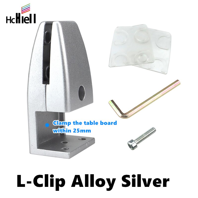 Pinzas de aleación de aluminio y plata para Mampara de oficina ajustable, soporte de abrazadera para estante de vidrio: L clip alloy Silver