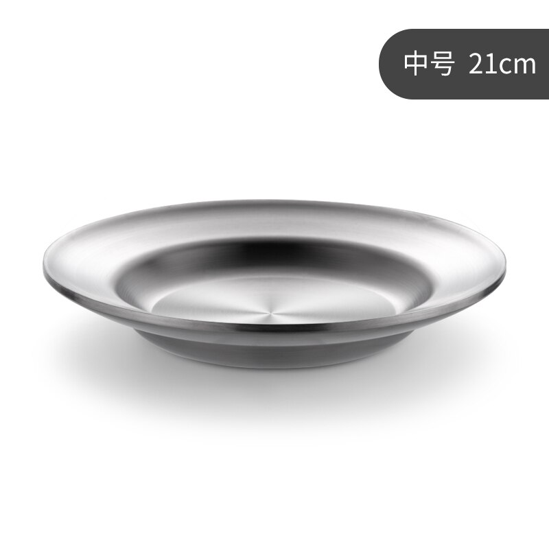 Deepen 304 Stainless Steel Plate Double Insulated Stainless Steel Plate Restaurant Dinner Plates: 21CM