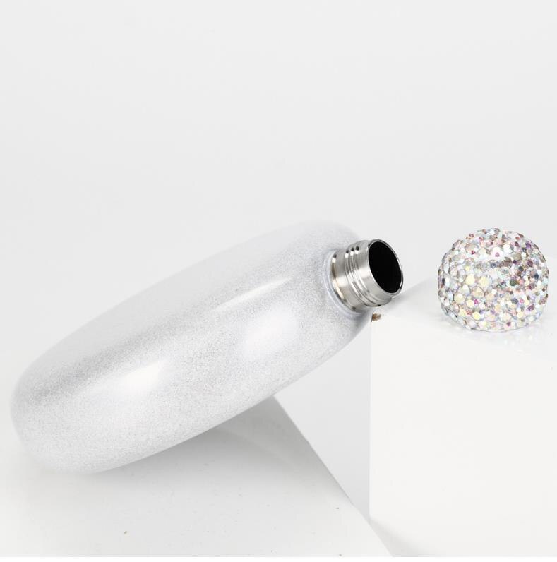 Mini frasco de Alcohol redondo para mujer, Petaca de acero inoxidable con tapa de diamante, 304 de acero inoxidable, 10,1 cm * 9 cm * 2,6 cm