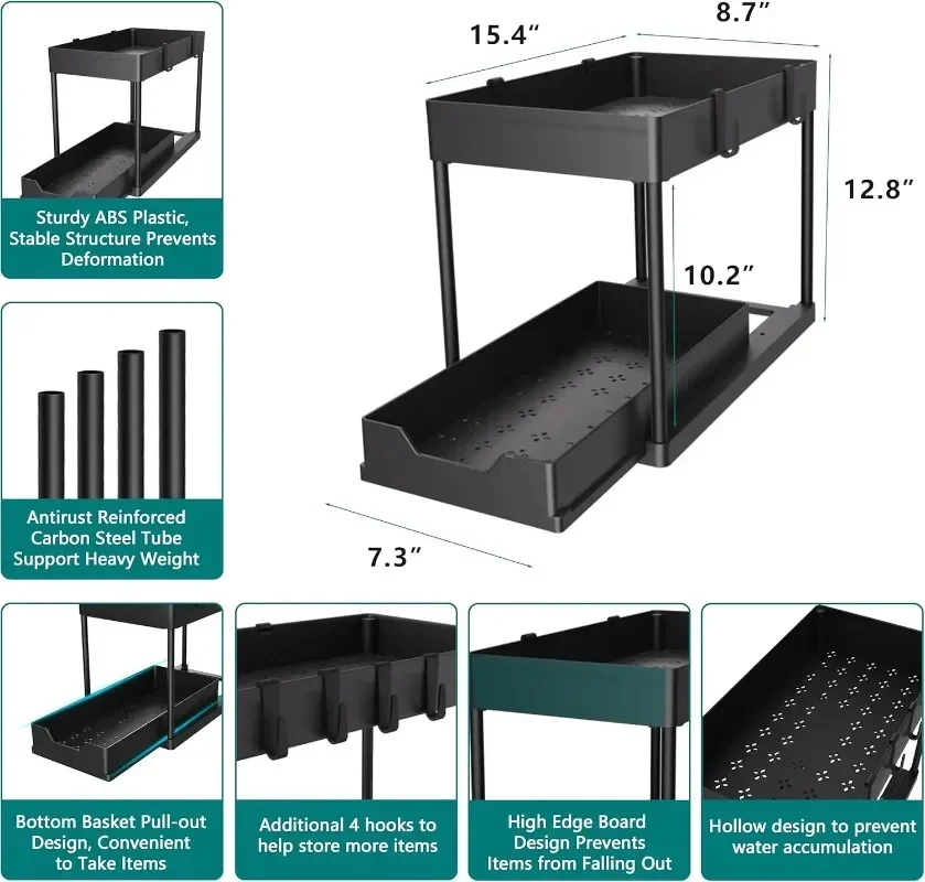 Keukenopslag onder gootsteen organisator 2-laags uittrekbare multifunctionele lade plank organisator badkamer desktop kast rek