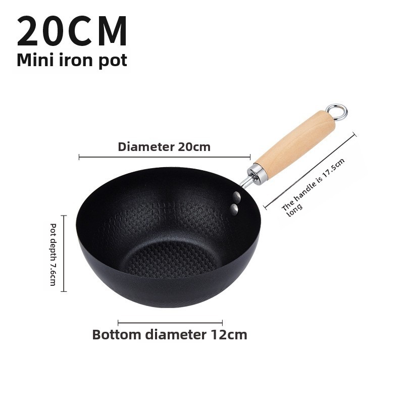 Hand-forged Mini Frying Pan Nonstick Uncoated Iron Pot Saucepan Kitchen Supplies with Lid Cast Iron Wok Gas Induction Cooker: WHITE