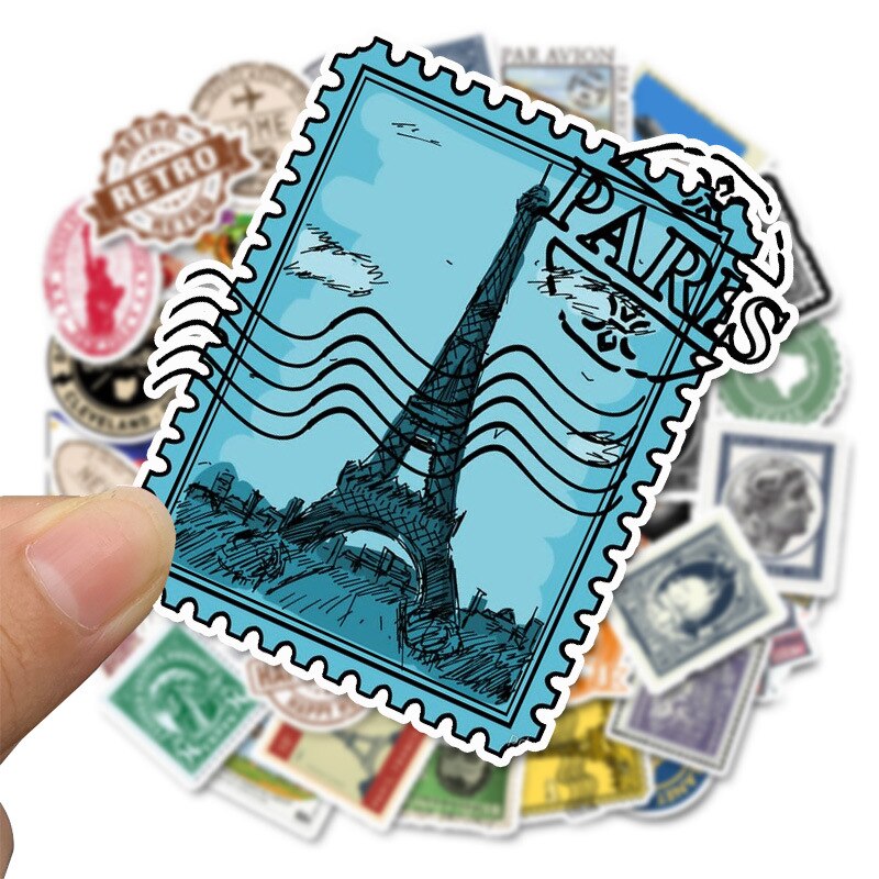 50 stuks Poststempel Stempel Stijl Stickers van Populaire Stad Parijs York Londen Rome Voor Bagage Koffer Auto Decal
