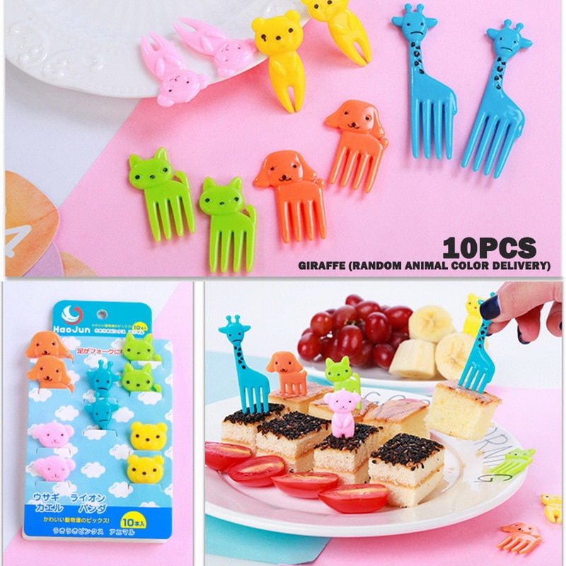 10PCS/Set Animal Farm Fruit Fork Mini Cartoon Children Snack Cake Dessert Food Fruit Pick Toothpick Bento Lunches Party Decor