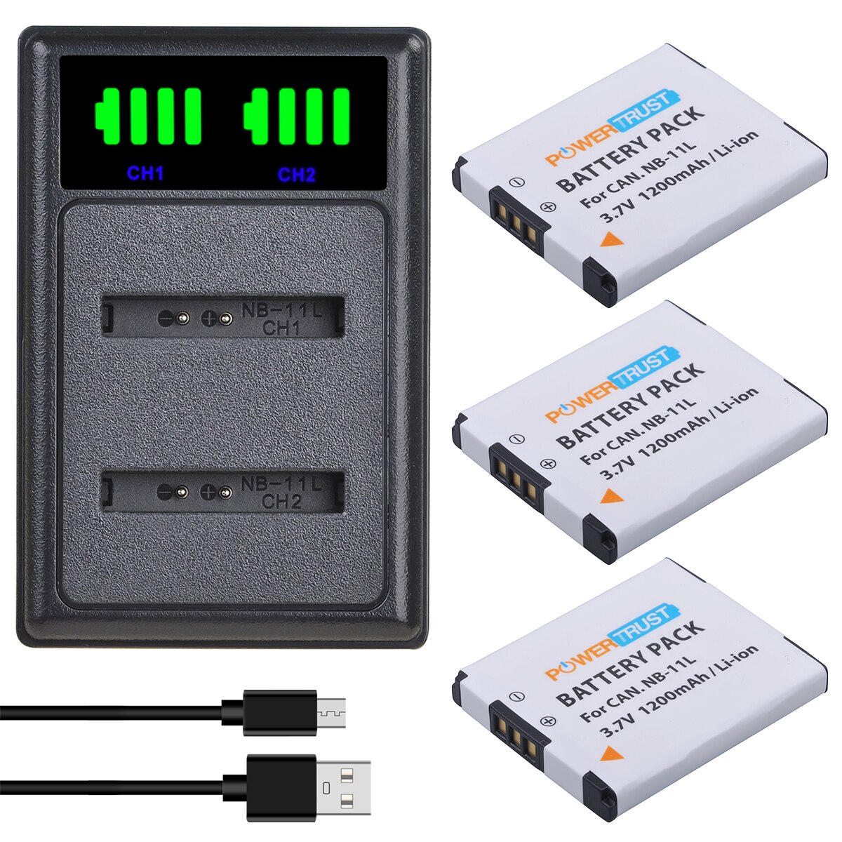 Powertrust 1200Mah NB-11L Nb 11L NB-11LH Batterij En Led Usb Lader Voor Canon Powershot A2400 A2500 A2600 A3400 A3500 a4000 Is: 3Battery 1Charger