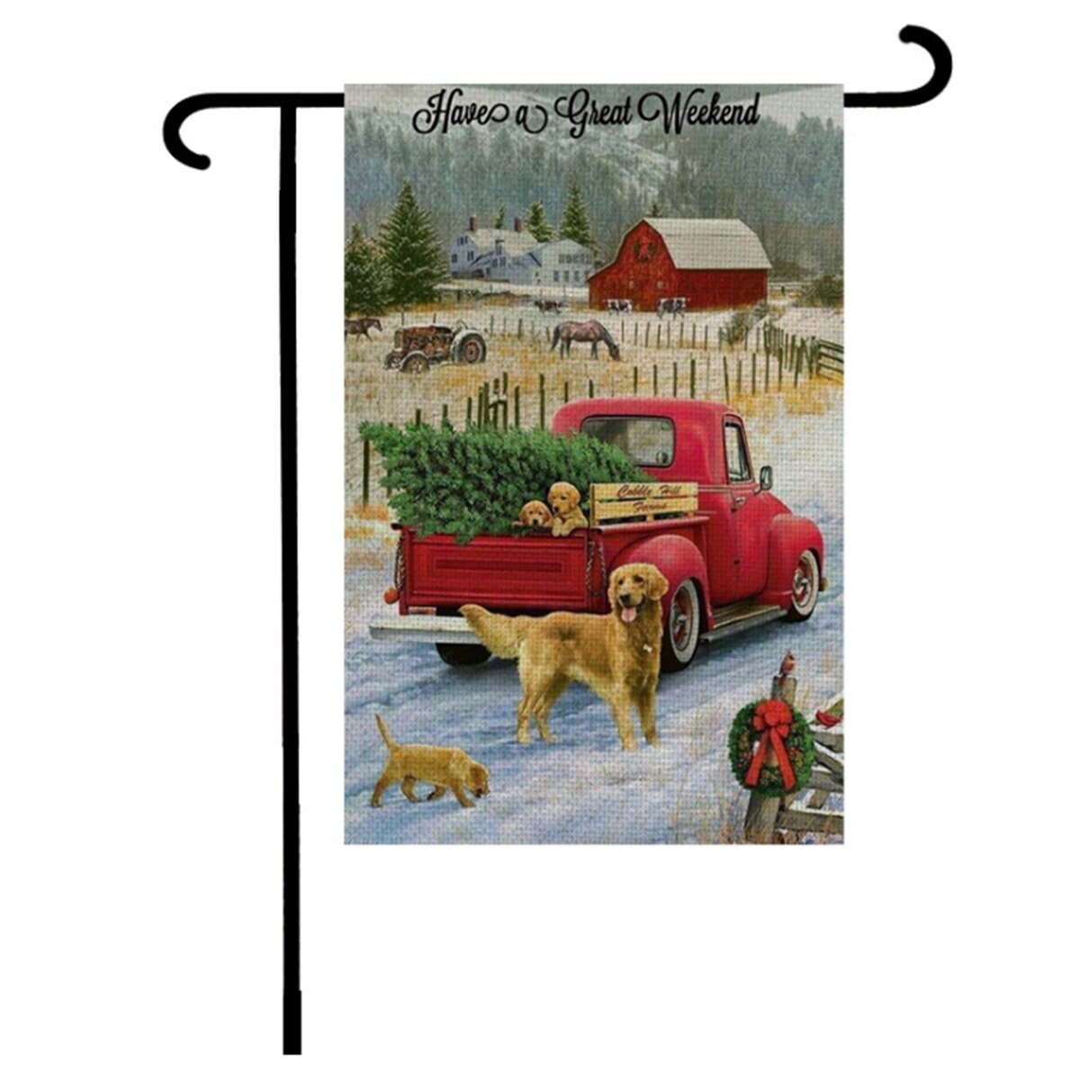 Julehave flag dobbeltsidet snemand julemand elg lastbil lodret udendørs gård flag indretning: 2