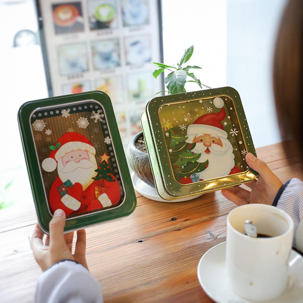 Boîte à biscuits en fer blanc, fenêtre transparente Rectangle Film carré emballage de noël boîte à chocolat cuisson boîte à bonbons T3Z8
