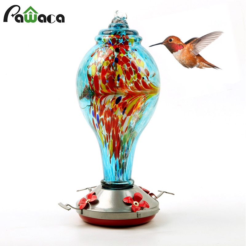 Alimentador de agua de pájaro colibrí de Metal de vidrio, botella colgante, bebedor y alimentador de colibrí, gancho de jardín al aire libre, suministros de alimentación de aves