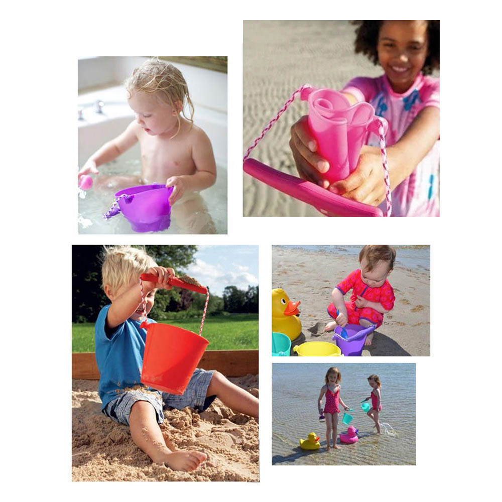 Bath Toy For Children 6 Colors Beach Bucket Silicone Folding Hand-held Barrel Baby Shower BathToy Sand Dabbling Pour Water Toy