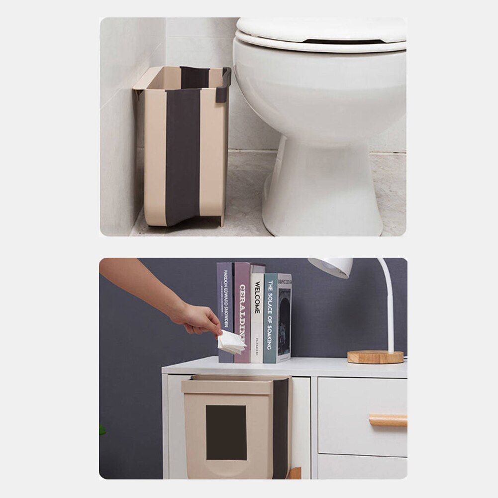 Wall Mounted Folding Waste Bin Kitchen Cabinet Door Hanging Trash Bin Garbage Car Trash Can Wall Mounted Foldable Cleaning