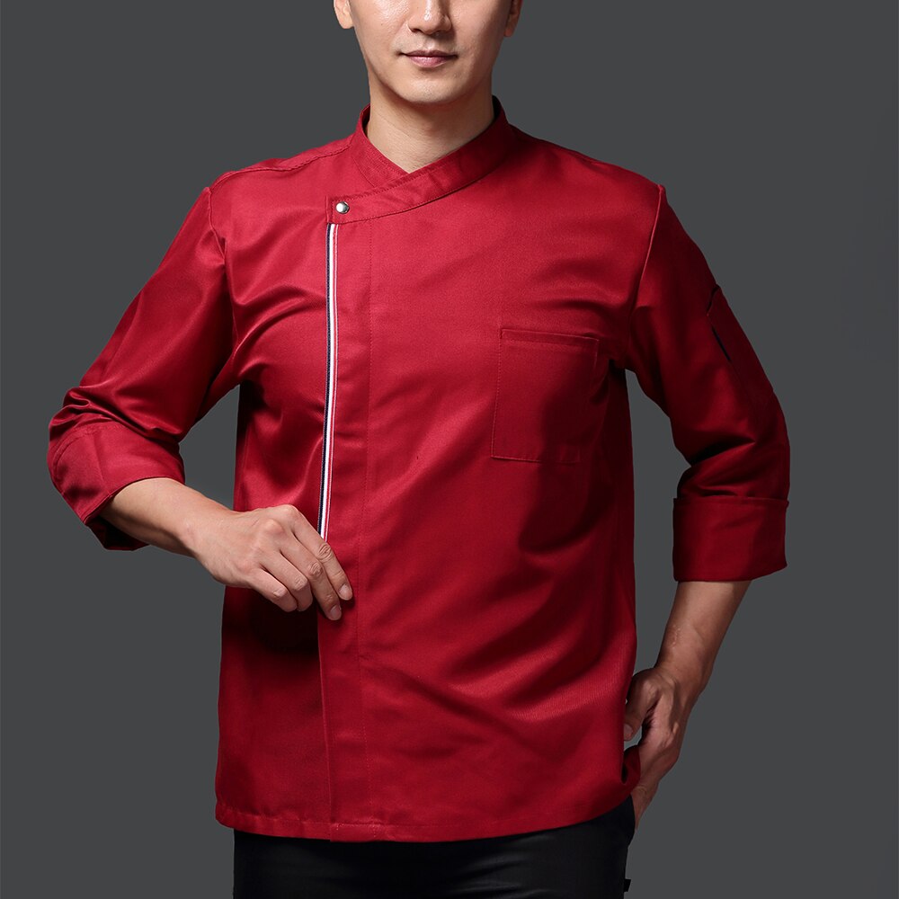 Hoog ademende unisex casual koksjas met verborgen gesp, keuken, catering, restaurant, service, werkuniform: Rood kokspak / Xl