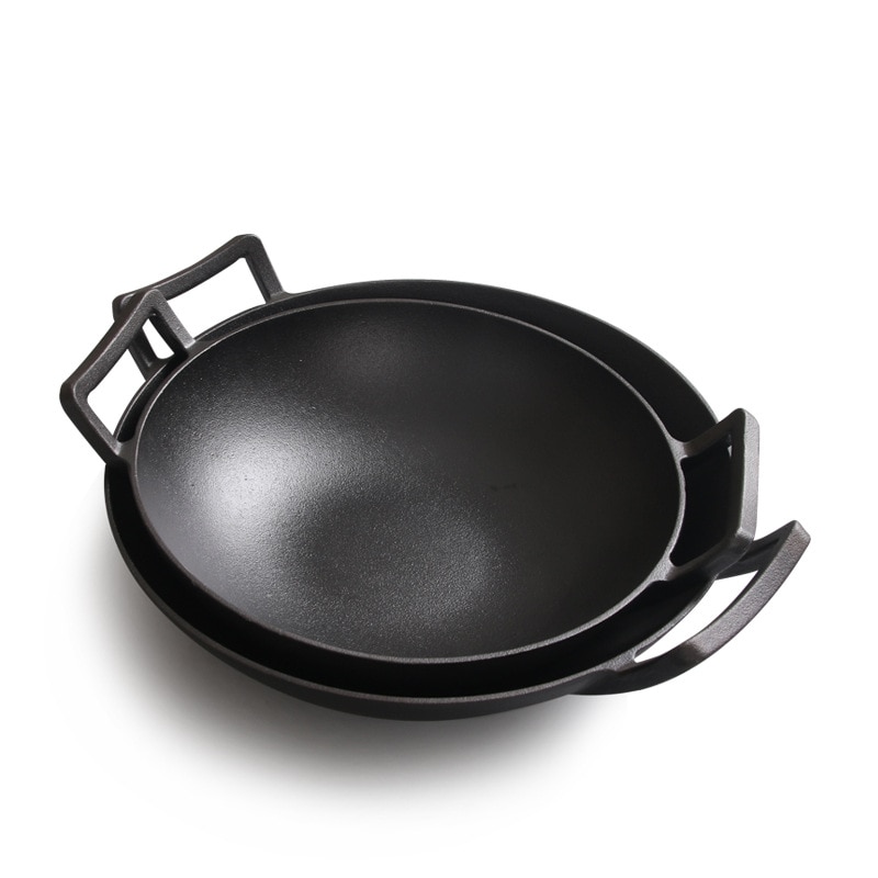 Cast iron pan flat bottom wok non-stick wok induction cooker general pig iron pan