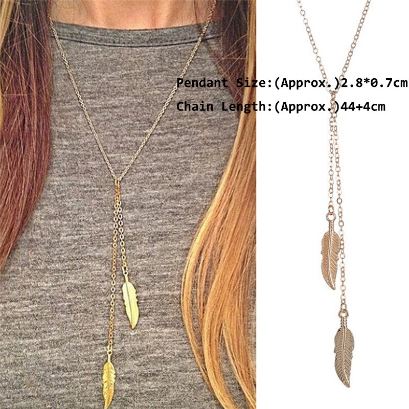 Simple Classic Pendant Necklace Feather Necklace Long Sweater Chain Statement Jewelry Choker Necklace For Women Leaf Chocker: 4