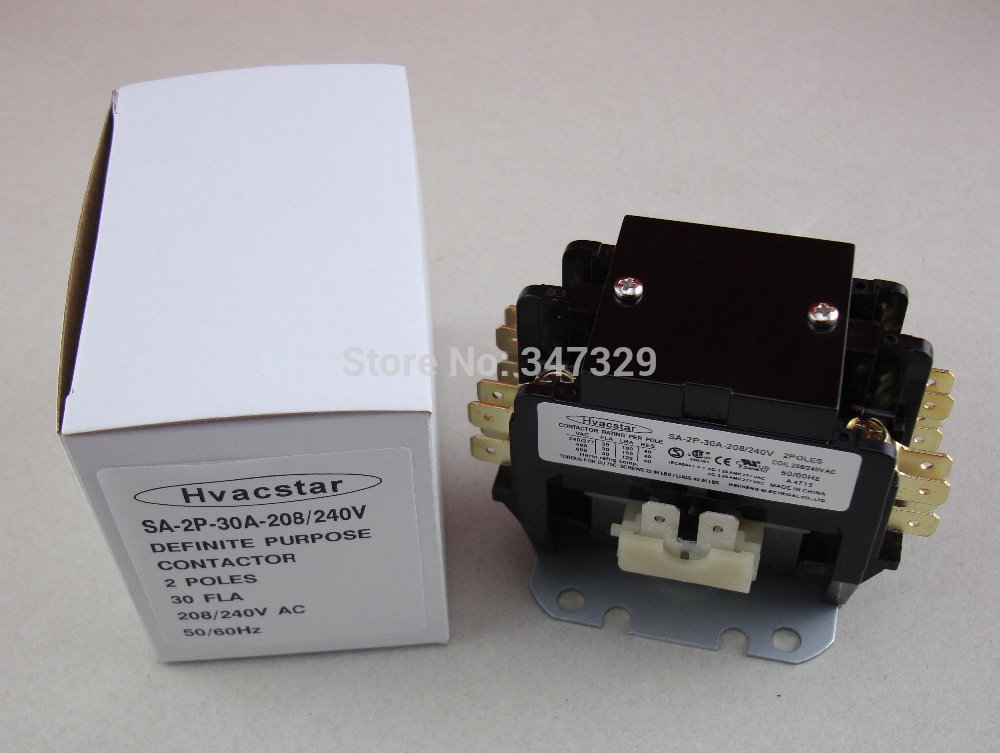 Hvacstar SA-2P-30A-208/240V Definite Purpose Contactor 2Poles 30FLA 208/240V AC Coil , DP Contactor, Air Conditioner Contactor