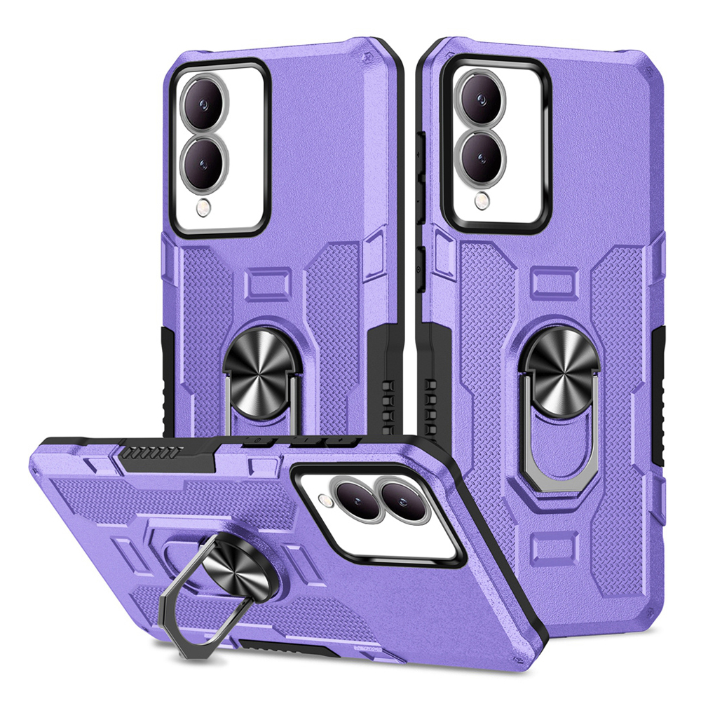 Shockproof Armor Case for VIVO Y17S Soft Silicone+PC Metal Ring Stand Phone Back Cover for VIVO Y17S: PURPLE