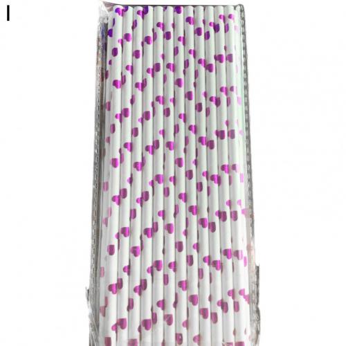 25Pcs/Bag Paper Drinking Straw Wide Application Disposable Stylish Stripe Pattern Water Straw for Home: Pueple