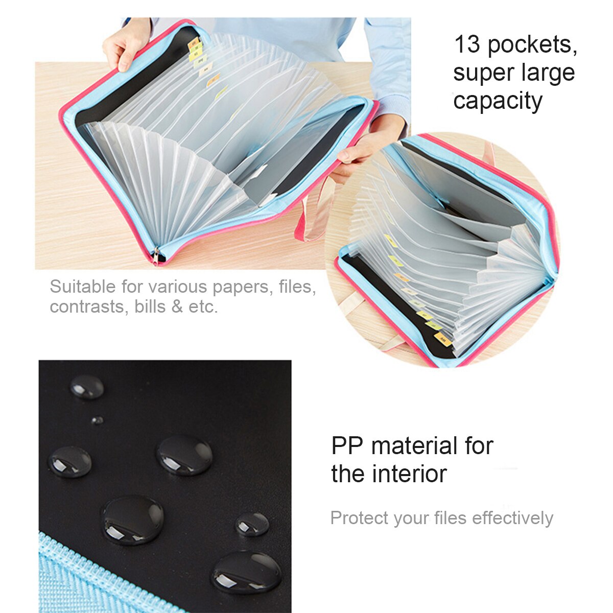13 Zakken Uitbreiden Bestandsmap A4 Size Kleur Canvas Accordeon Document Organizer Rits Sluiting Met Draagbare Handvat