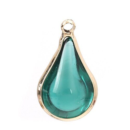 DoreenBeads Copper &amp; Glass Pendant Gold Peacock Blue Colorful Charms 18mm x10mm( 6/8&quot; x 3/8&quot;) - 17mm x10mm, 5 PcS: 3