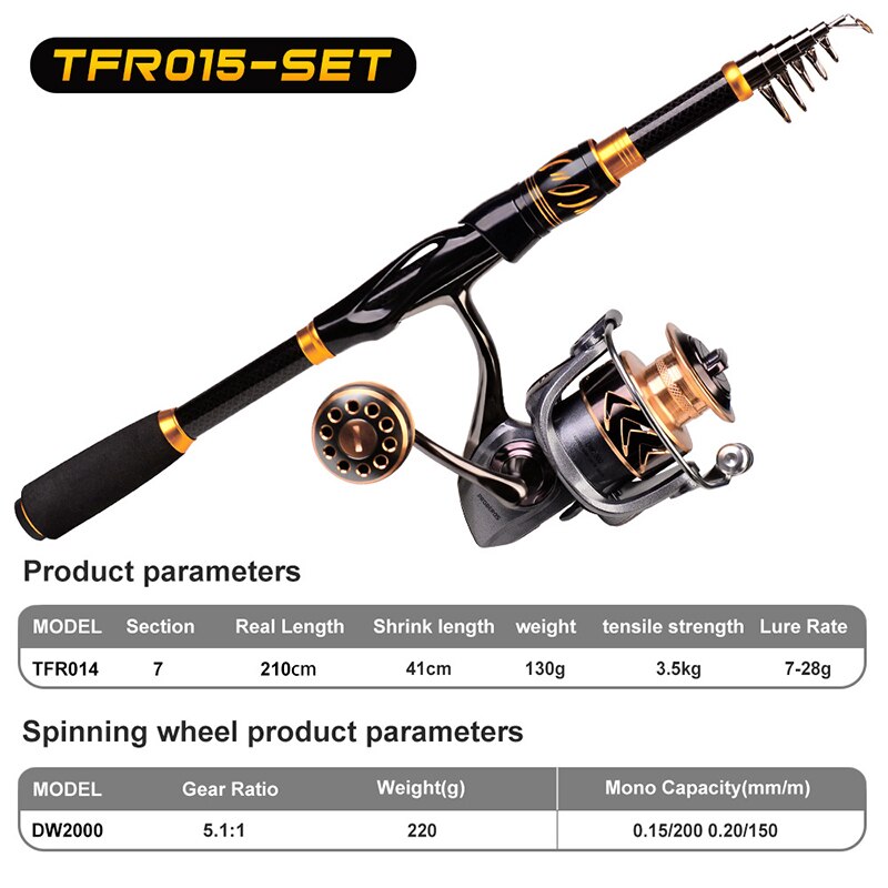 The 2.1m Telescopic Casting Fishing Combo Portable Ultralight Rod and 7.2:1 Gear Ratio Fishing Reel Fishing Combo Trout Rod: HWCSET095-097-B