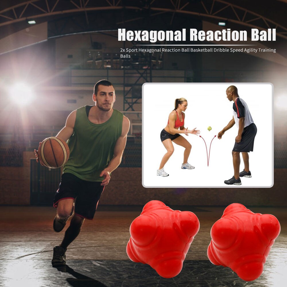 2pcs Sports Gym Fitness Exercise Hexagonal Reaction Ball Basketball Dribble Speed Agility Coordination Training Balls