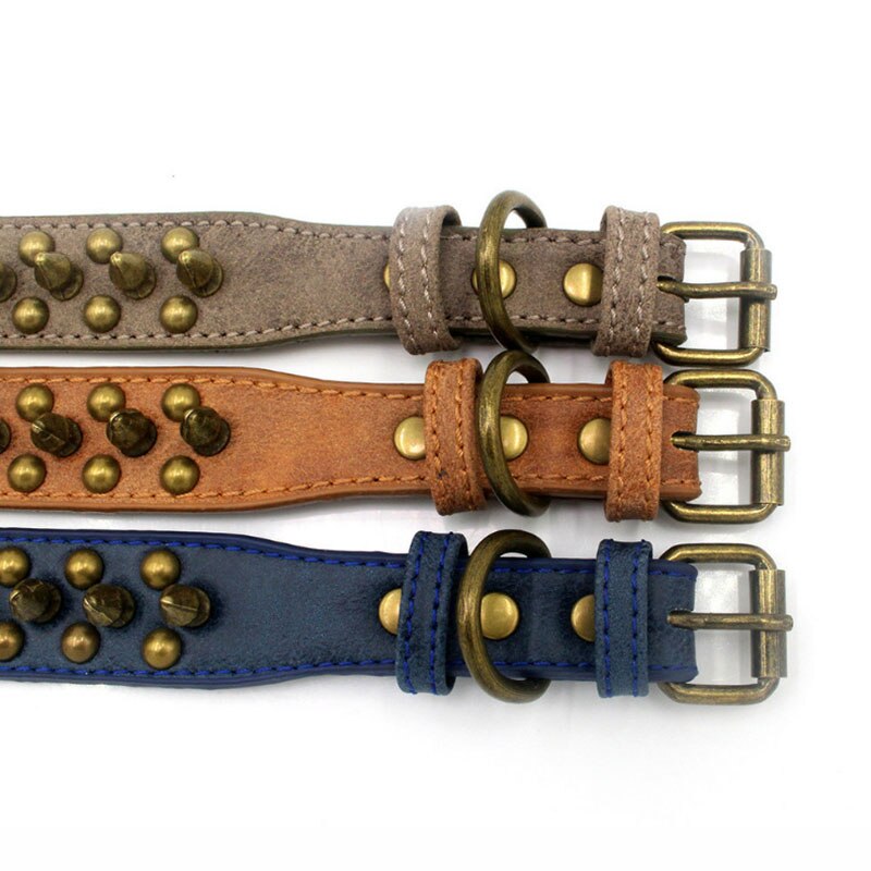 Franse Bulldog Pitbull Honden Kraag Retro Golden Rivet Bezaaid Lederen Huisdier Kraag Voor Kleine Medium Grote Honden Spiked Neck Strap