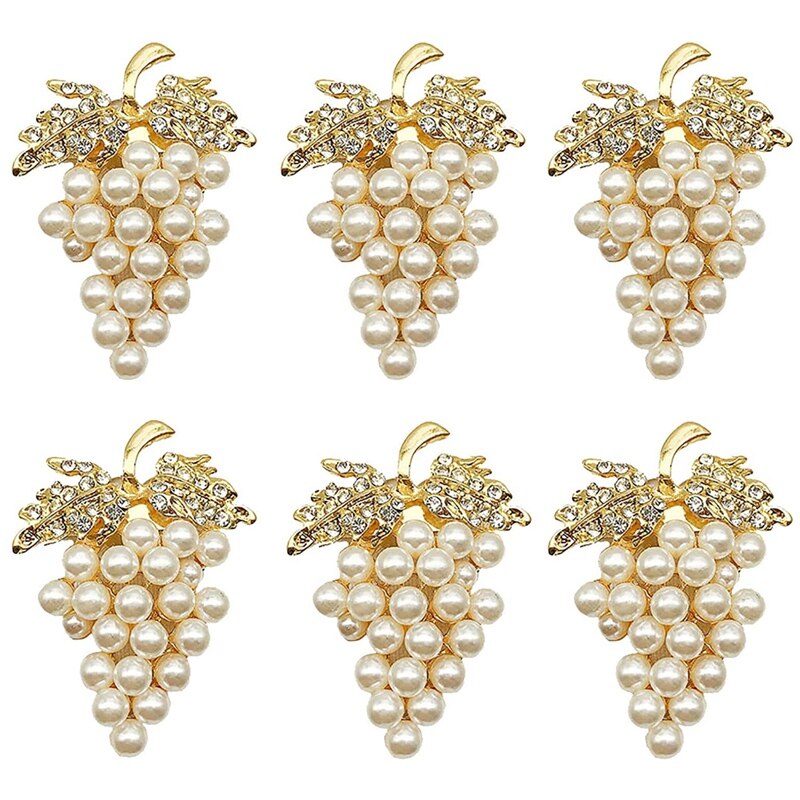 Druiven Servetringen Set Van 6, Met Glinsterende Imitatie Diamanten En Parels Inlay Legering Servetring Houder: Default Title