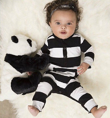Mooie Zuigelingen Baby Meisjes Jongens Kleding Lange Mouw Rompertjes Wit Zwart Gestreepte Bebes Kleding Outfits 0-3Y