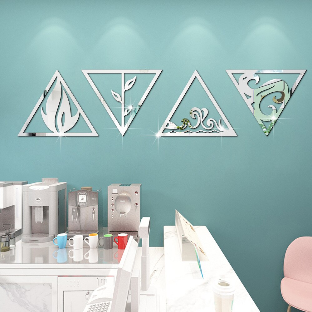 Wind Fire Water Earth Four Elements Acrylic 3D Mirror Sticker Self Adhesive geometry Decor Wall Sticker custom DIY sticker
