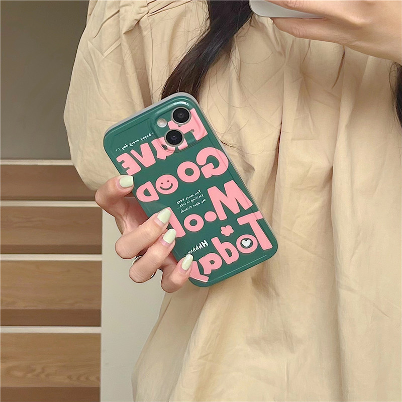 Funda de teléfono con letras en inglés para IPhone, carcasa a prueba de golpes, estilo Simple, Rosa, Verde, 14, 12, 13, 11 Pro, Pro Max Plus, X, XR, Xsmax
